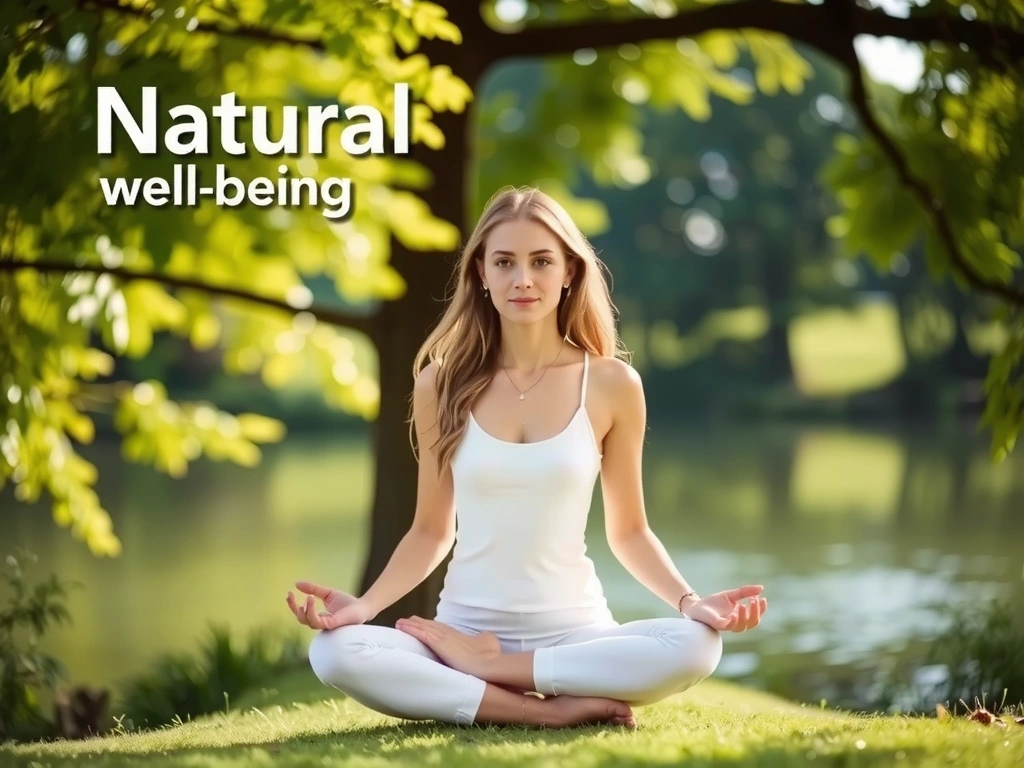 A person meditating peacefully in a natural setting, evoking tranquility.